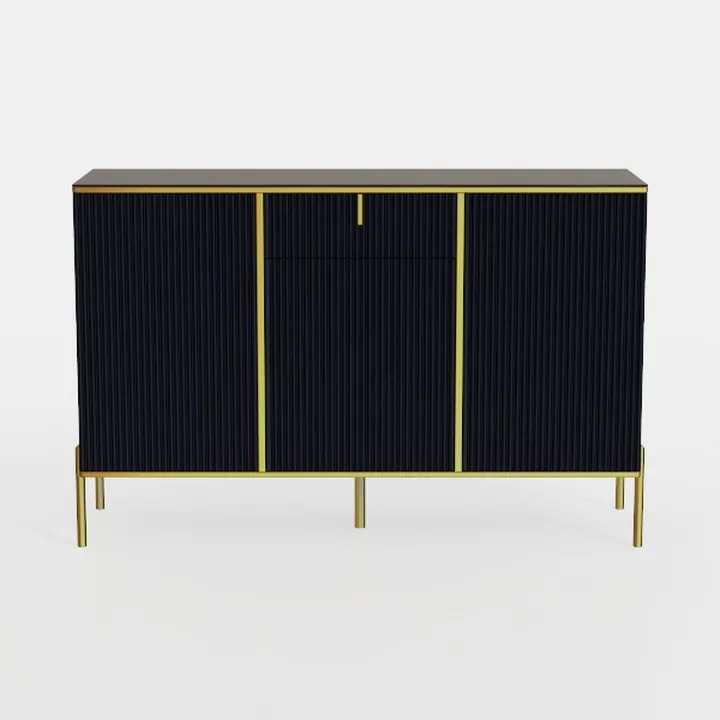 Modern Black Fluted Gold Metal Accent Cabinet 3D Model