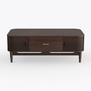 Mid Century Modern Walnut Fluted Storage Coffee Table 3D Model