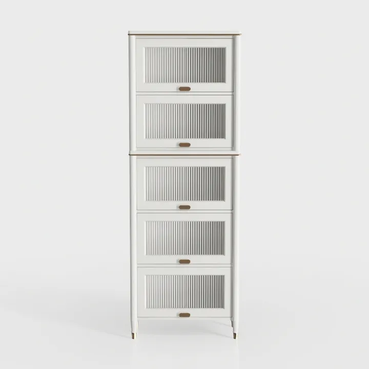 Minimalist White Fluted Glass Tall Storage Cabinet 3D Model