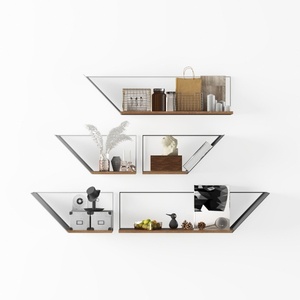 Modern Minimalist Solid Wood Metal Wall Mounted Floating Shelves 3D Model