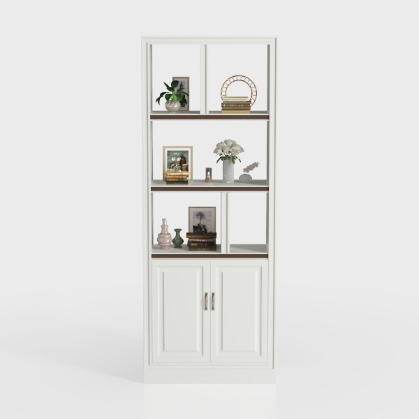 Tall Bookcase with Storage Cabinet & 5 Adjustable