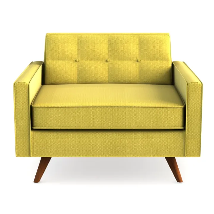 Mid Century Modern Yellow Fabric Armchair 3D Model