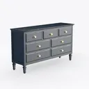 Modern Navy Blue Solid Wood 7 Drawer Dresser 3D Model Right 45 Degree View