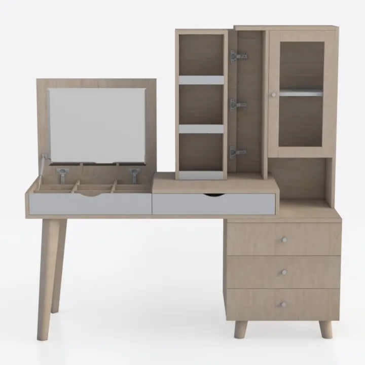 2-Piece Natural Oak 100% Solid Wood Makeup Vanity 
