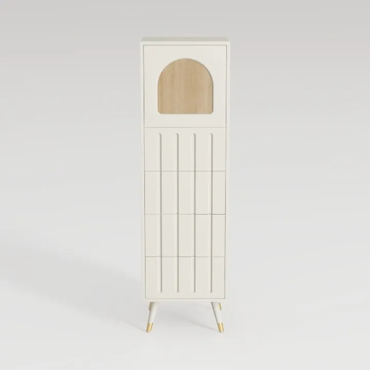 Modern Minimalist White Solid Wood Tall Storage Cabinet 3D Model