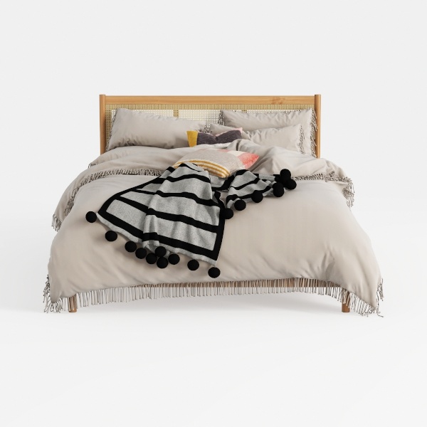 Beige Queen Size Platform Bed with Headboard