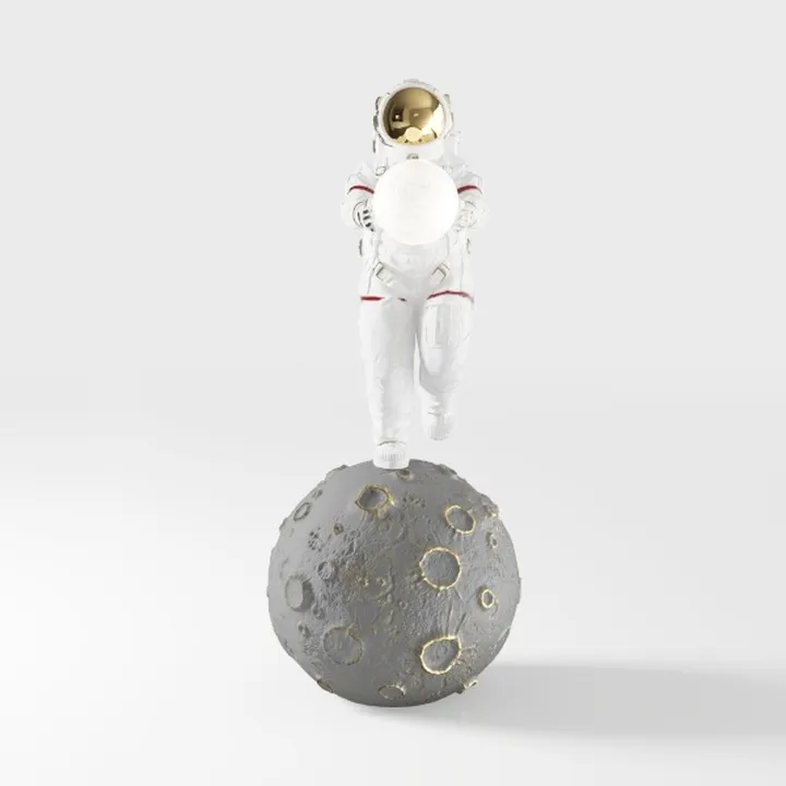 Modern Astronaut Moon Table Lamp With Resin Metal Finish 3D Model