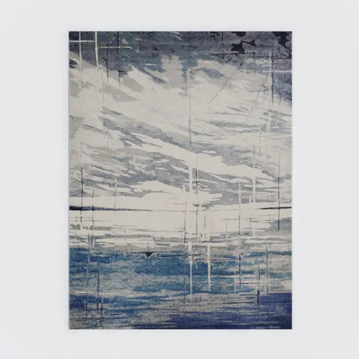 Modern Abstract Coastal Area Rug With Blue Neutral Tone Print 3D Model