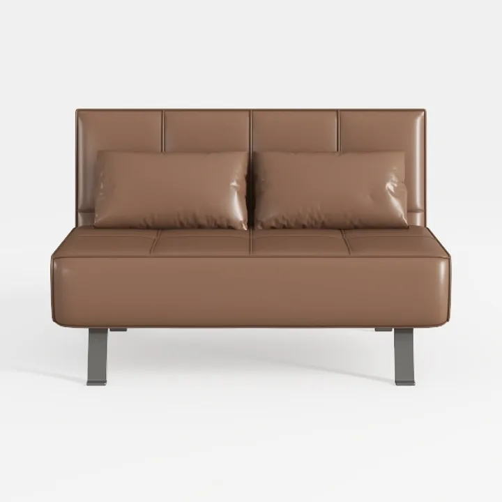 Modern Minimalist Brown Leather Loveseat Sofa 3D Model