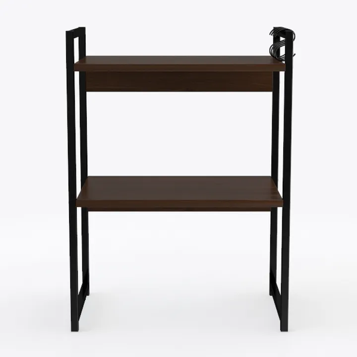 Modern Minimalist Black Metal Walnut Solid Wood 2 Tier Side Shelf 3D Model