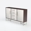 Modern Two Tone Solid Wood Metal Sideboard Cabinet 3D Model Left 45 Degree View