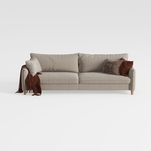 Minimalist Linen Fabric 3 Seat Sofa With Throw Pillows 3D Model