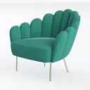 Modern Teal Velvet Scalloped Accent Chair 3D Model Left 45 Degree View