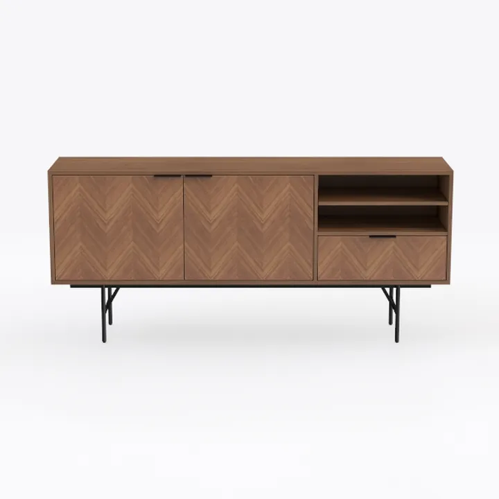 Modern Chevron Walnut Wood Metal Sideboard Storage Cabinet 3D Model