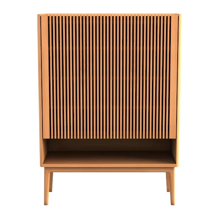 Mid-Century Solid Oak Slatted Front Storage Cabinet 3D Model