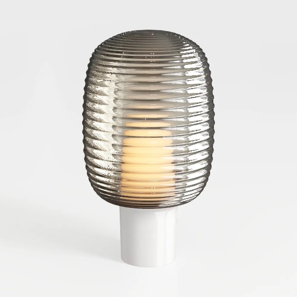 Green Table Lamp Dimmable Ribbed Glass Bedside