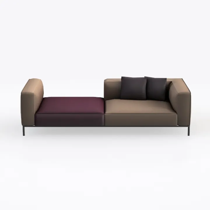 Modern Two Tone Fabric Metal Frame Chaise Lounge Sofa 3D Model
