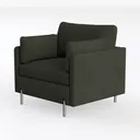 Modern Dark Fabric Metal Legged Armchair 3D Model Left 45 Degree View