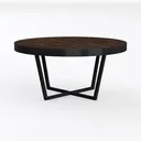 Modern Solid Wood Top Black Metal Frame Round Coffee Table 3D Model Left 45 Degree View