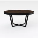 Modern Solid Wood Top Black Metal Frame Round Coffee Table 3D Model Right 45 Degree View
