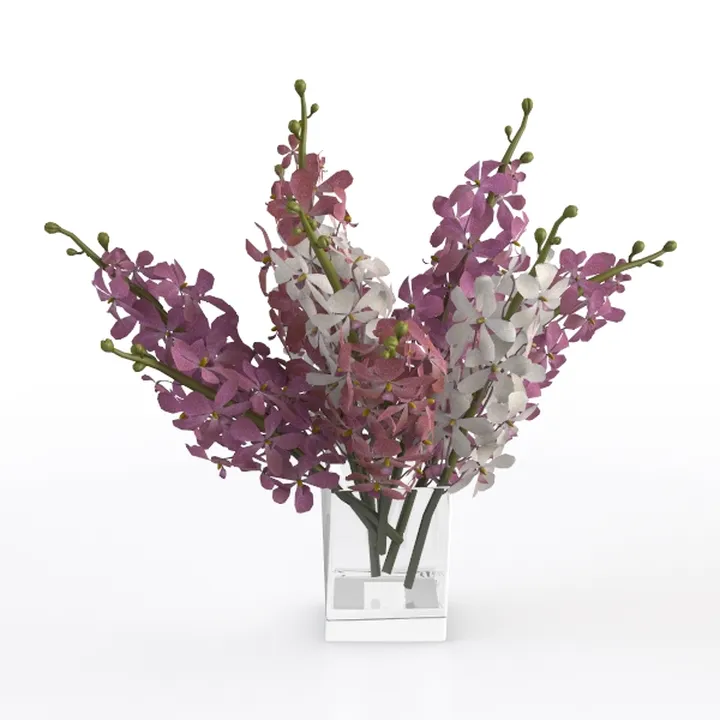 Glass Vase Orchid Floral Arrangement Decor 3D Model