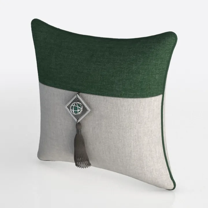 Two Tone Linen Decorative Throw Pillow With Tassel Detail 3D Model