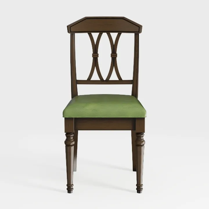 Vintage Solid Wood Green Fabric Upholstered Dining Chair 3D Model