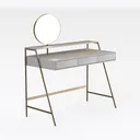 Modern Minimalist Gold Metal Light Gray Vanity Desk with Round Mirror 3D Model Right 45 Degree View