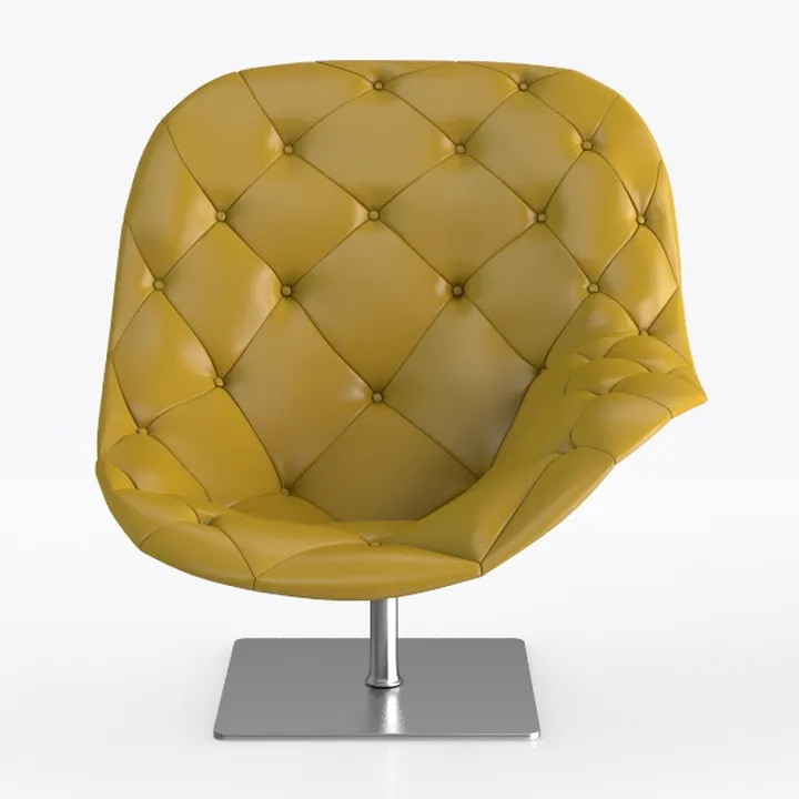 Modern Mustard Yellow Leather Tufted Swivel Armchair 3D Model