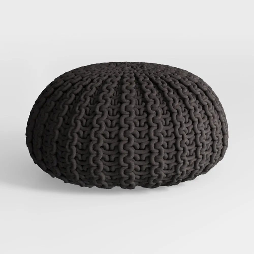 Amelia Black Cotton Round Accent Ottoman