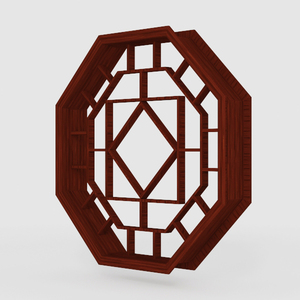 Vintage Solid Wood Octagonal Chinese Window Grille 3D Model