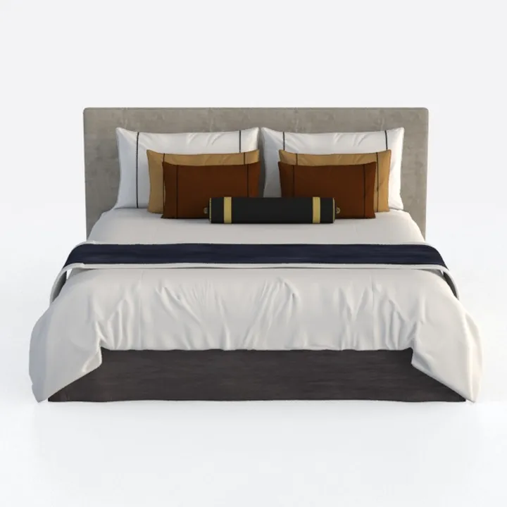 Modern Solid Wood Upholstered King Size Bed 3D Model