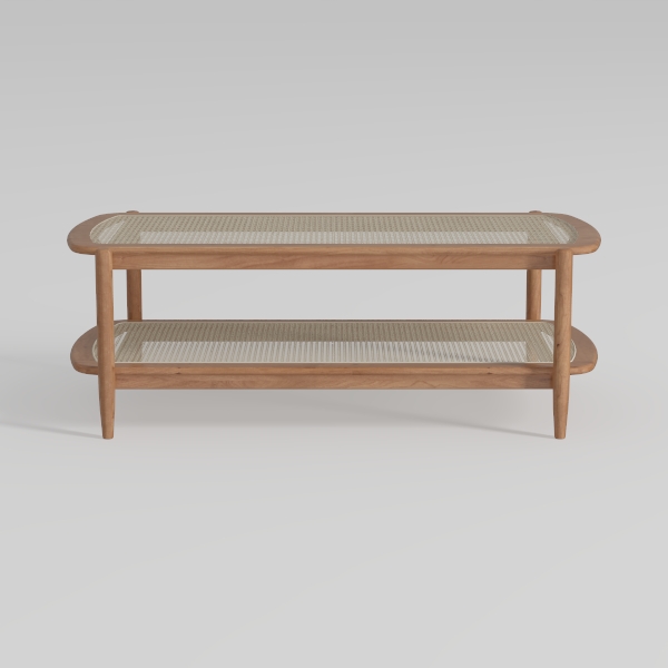Guyou Oval Rattan Coffee Table, Modern Walnut Wood