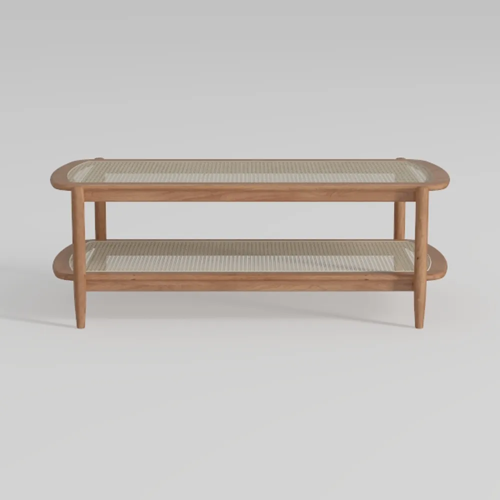 Guyou Oval Rattan Coffee Table, Modern Walnut Wood