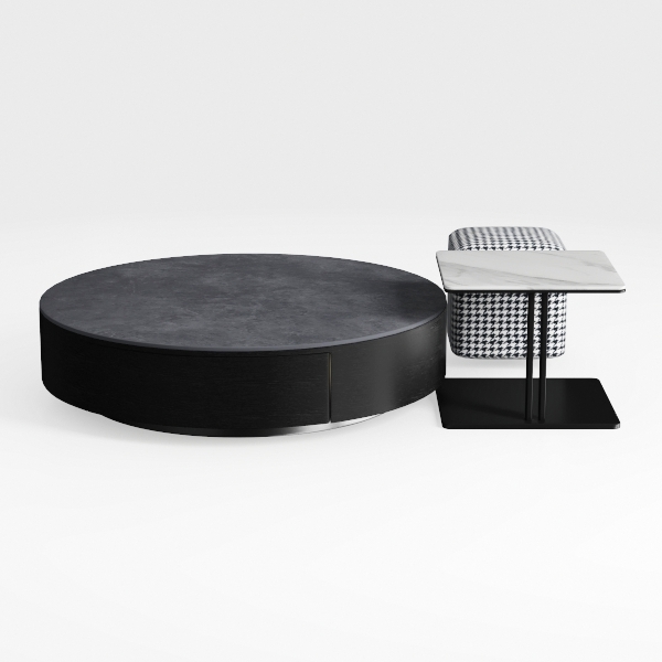 35.43 Inch Round Coffee Table, Drum Coffee Table