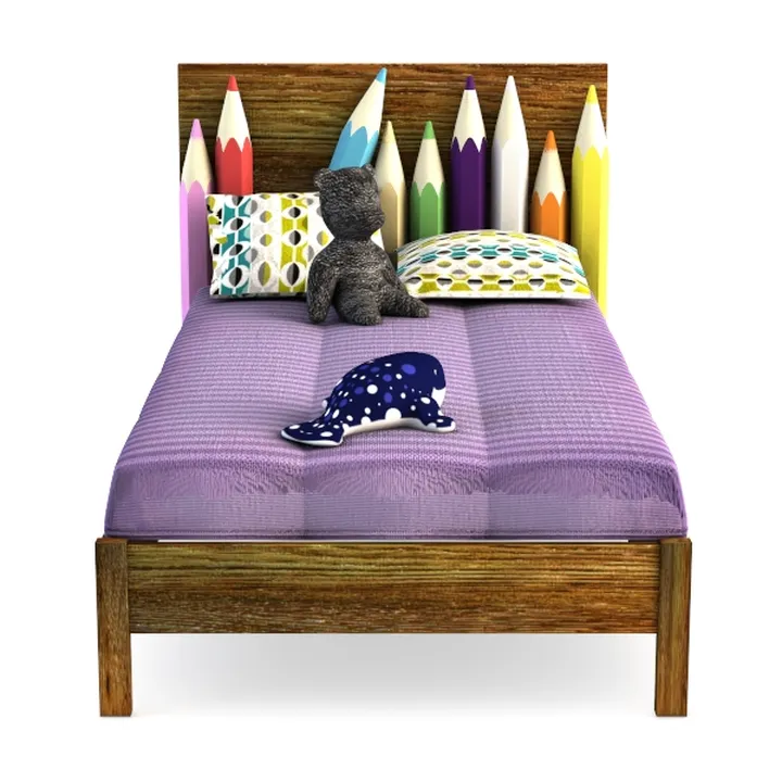 Whimsical Solid Wood Kids Twin Bed with Pencil Headboard 3D Model