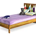 Whimsical Solid Wood Kids Twin Bed with Pencil Headboard 3D Model Left 45 Degree View