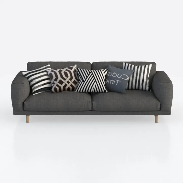 Minimalist Dark Gray Fabric Sofa with Decorative Throw Pillows 3D Model