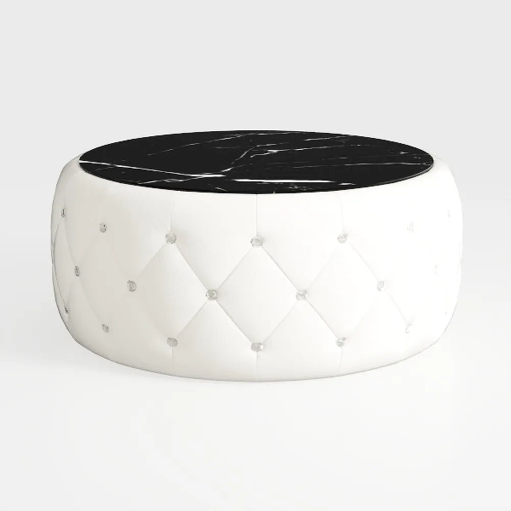 Chana 30 in. Beige/Black Medium Round Glass Coffee