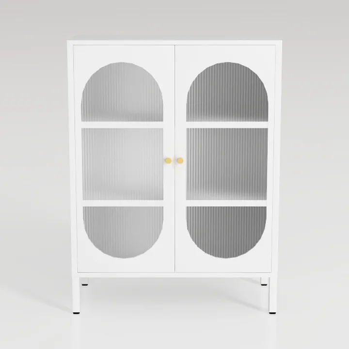 Minimalist White Metal Fluted Glass Accent Cabinet 3D Model