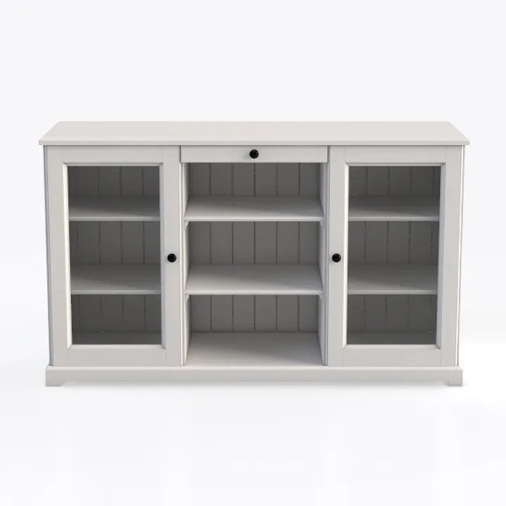 Minimalist White Solid Wood Glass Door Sideboard Storage Cabinet 3D Model