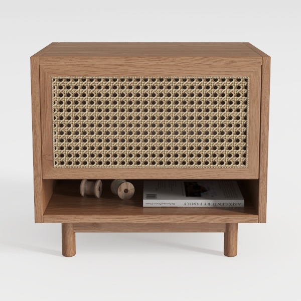 Modern Nightstand Simple Solid Wood Rattan Bedside