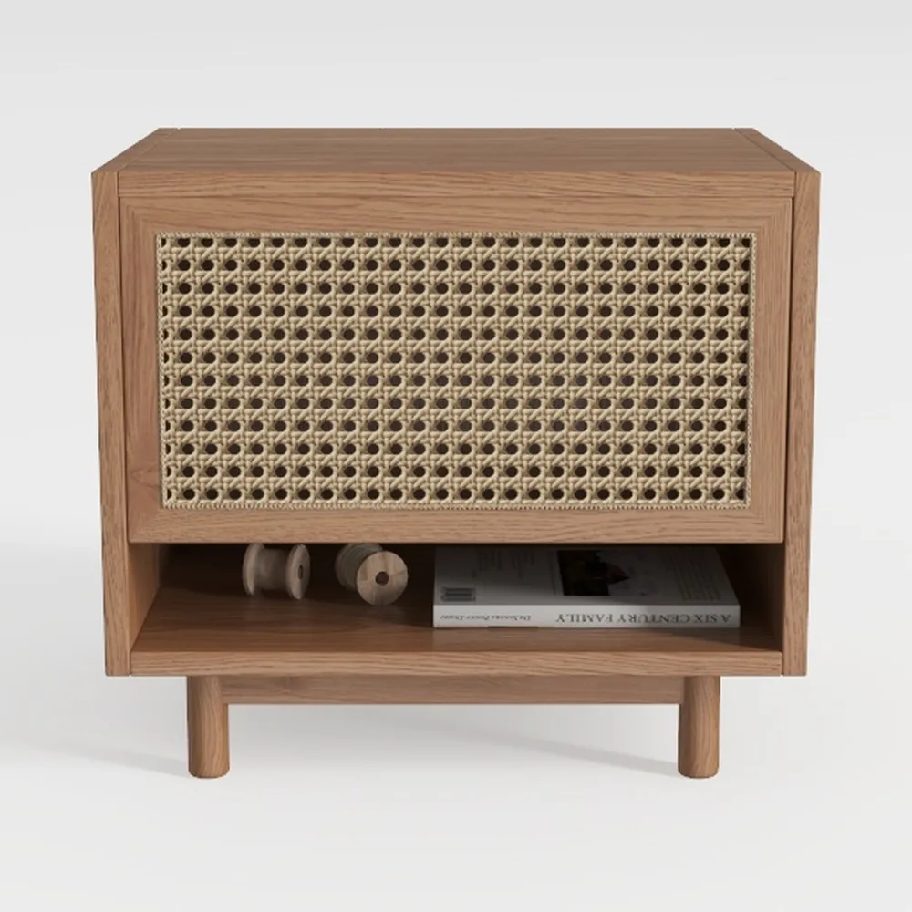 Modern Nightstand Simple Solid Wood Rattan Bedside