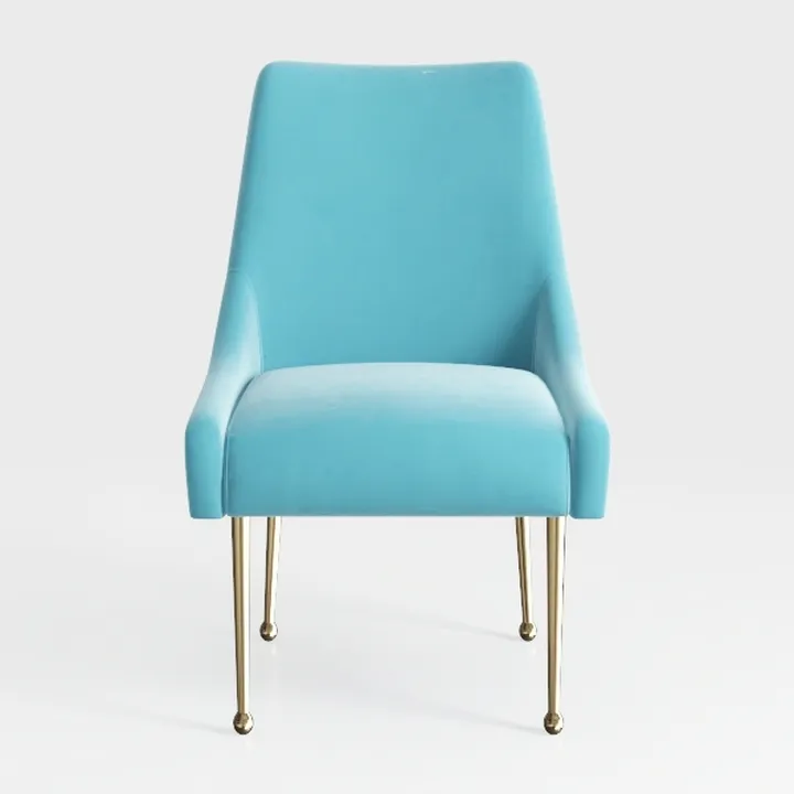 Modern Blue Velvet Gold Metal Legs Dining Chair 3D Model