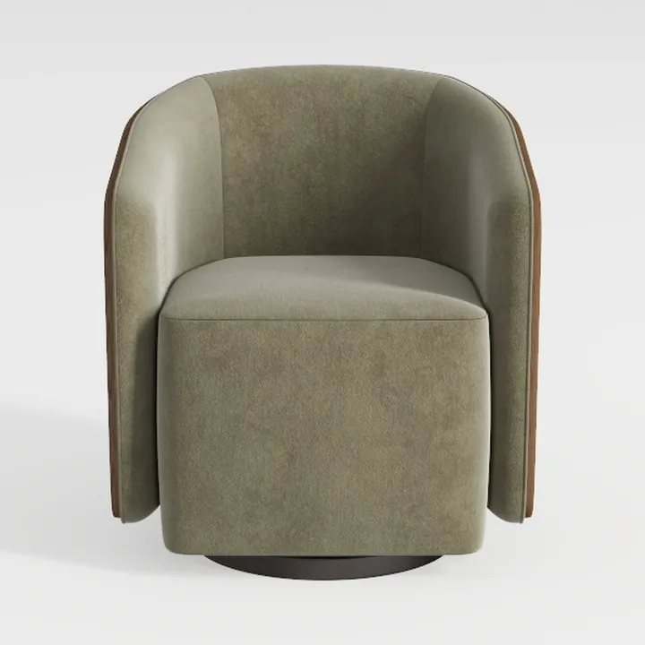 Minimalist Sage Fabric Wood Trim Swivel Armchair 3D Model
