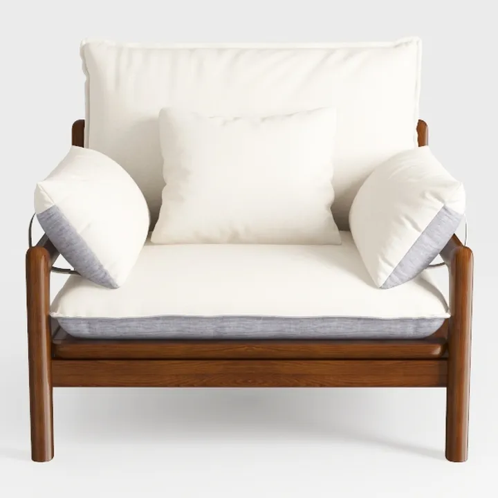 2-Piece Bamboo Patio Chairs with Cream White