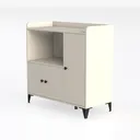 Minimalist White Wood Storage Cabinet With Open Shelves And Black Metal Legs 3D Model Left 45 Degree View