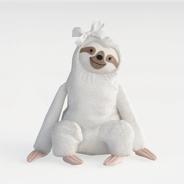 White Furry Plush Sloth Stuffed Toy 3D Model