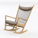 Natural Solid Wood Fabric Woven Back Rocking Chair 3D Model Left 45 Degree View