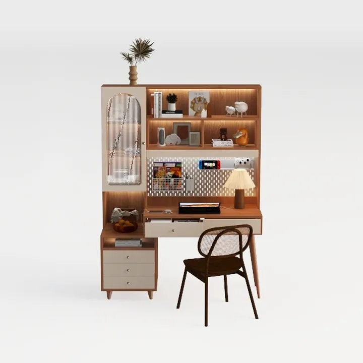 43.1 in. Walnut Wood a Drawer Computer Desk with D